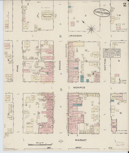 Sanborn Fire Insurance Map from Tuscaloosa, Tuscaloosa County, Alabama (1884), Sheet #0002 - Complete Map Set gallery image, historic Sanborn map, vintage wall art, Alabama Alabama