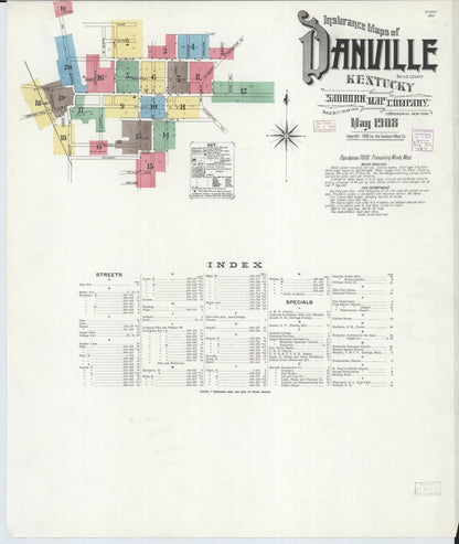 Sanborn Fire Insurance Map from Danville, Boyle County, Kentucky (1908), Sheet #0001 - Complete Map Set gallery image, historic Sanborn map, vintage wall art, Kentucky Kentucky