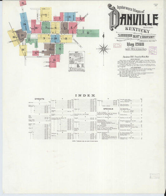 Sanborn Fire Insurance Map from Danville, Boyle County, Kentucky (1908), Sheet #0001 - Complete Map Set gallery image, historic Sanborn map, vintage wall art, Kentucky Kentucky