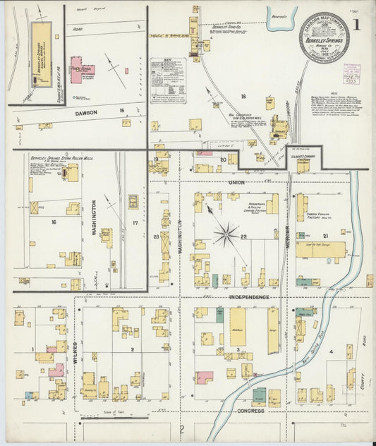 Sanborn Fire Insurance Map from Berkeley Springs, Morgan County, West Virginia (1902), Sheet #0001 - Complete Map Set gallery image, historic Sanborn map, vintage wall art, West Virginia West Virginia