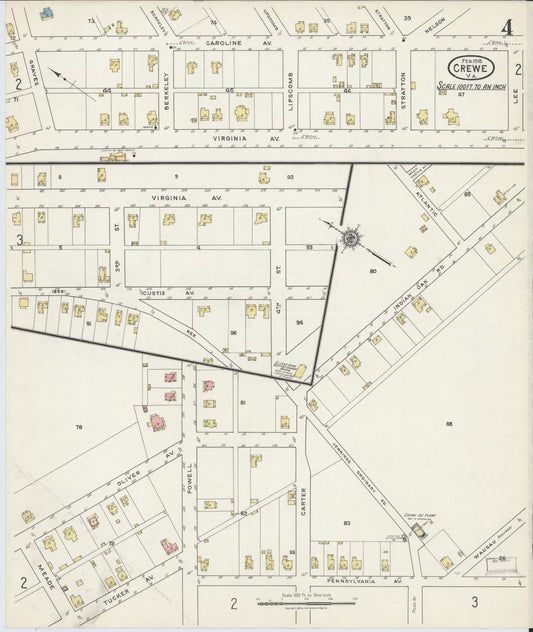 Sanborn Fire Insurance Map from Crewe, Nottoway County, Virginia (1918), Sheet #0004 - Historic Sanborn Fire Insurance Map Print, vintage old map wall art, antique decor, genealogy gift, Virginia Virginia map