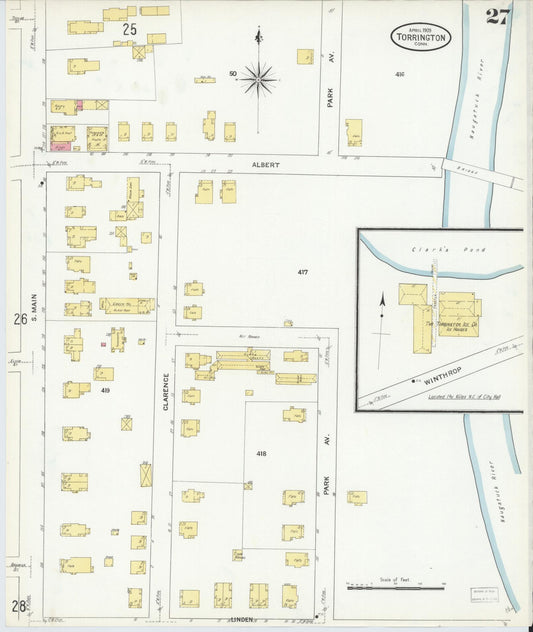 Sanborn Fire Insurance Map from Torrington, Litchfield County, Connecticut (1909), Sheet #0027 - Historic Sanborn Fire Insurance Map Print, vintage old map wall art, antique decor, genealogy gift, Connecticut Connecticut map
