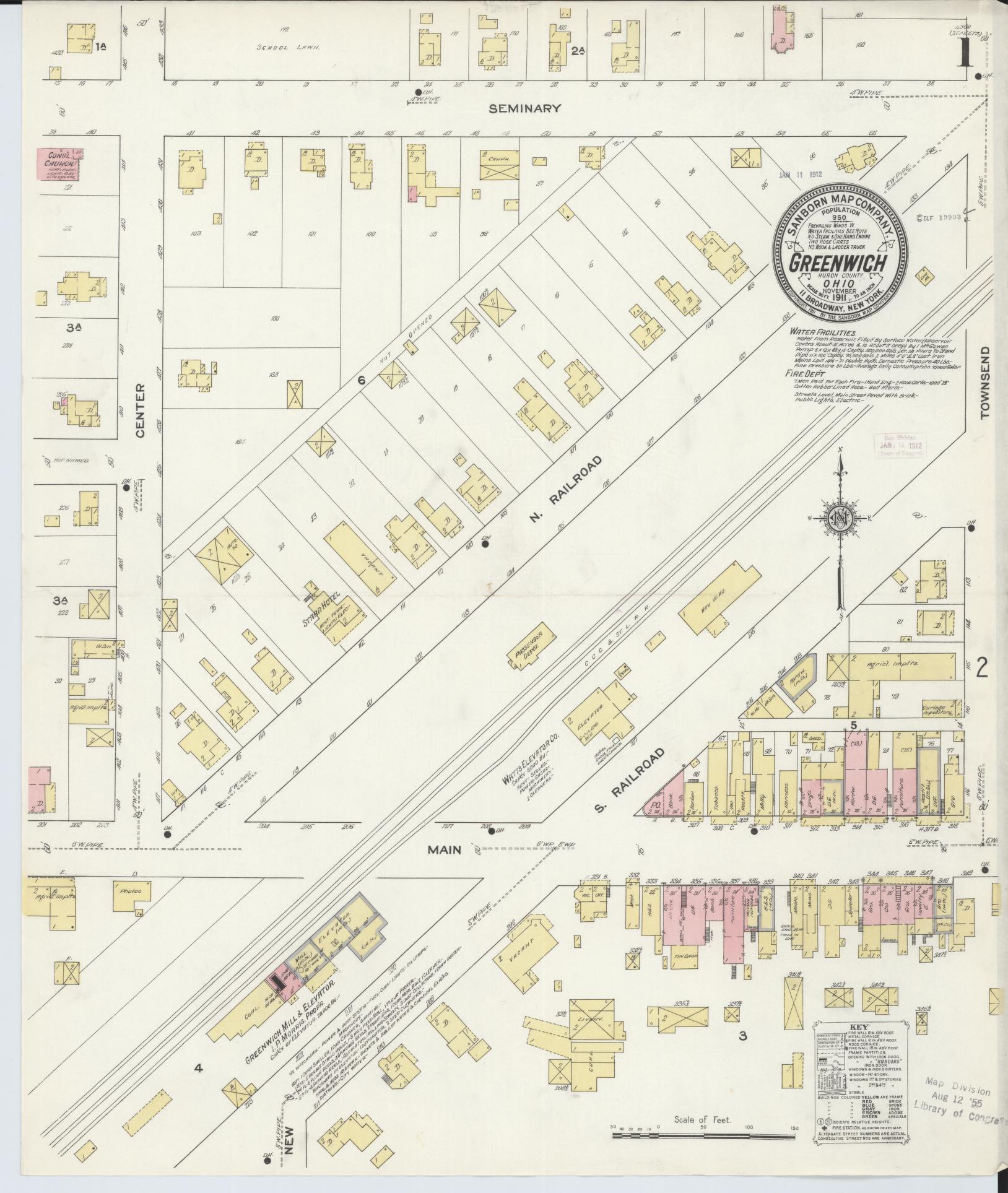 Sanborn Fire Insurance Map from Greenwich, Huron County, Ohio (1911), Sheet #0001 - Complete Map Set gallery image, historic Sanborn map, vintage wall art, Ohio Ohio