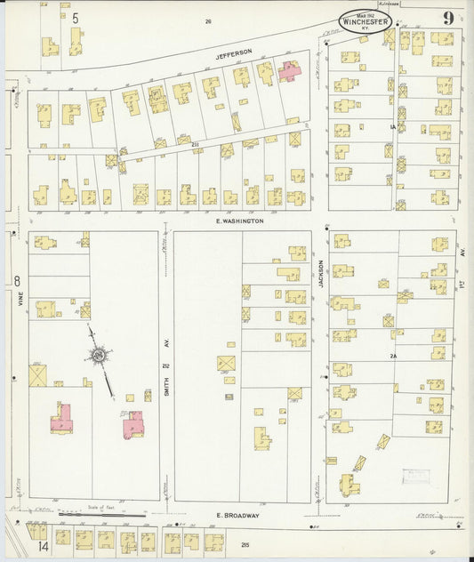 Sanborn Fire Insurance Map from Winchester, Clark County, Kentucky (1912), Sheet #0009 - Historic Sanborn Fire Insurance Map Print, vintage old map wall art, antique decor, genealogy gift, Kentucky Kentucky map