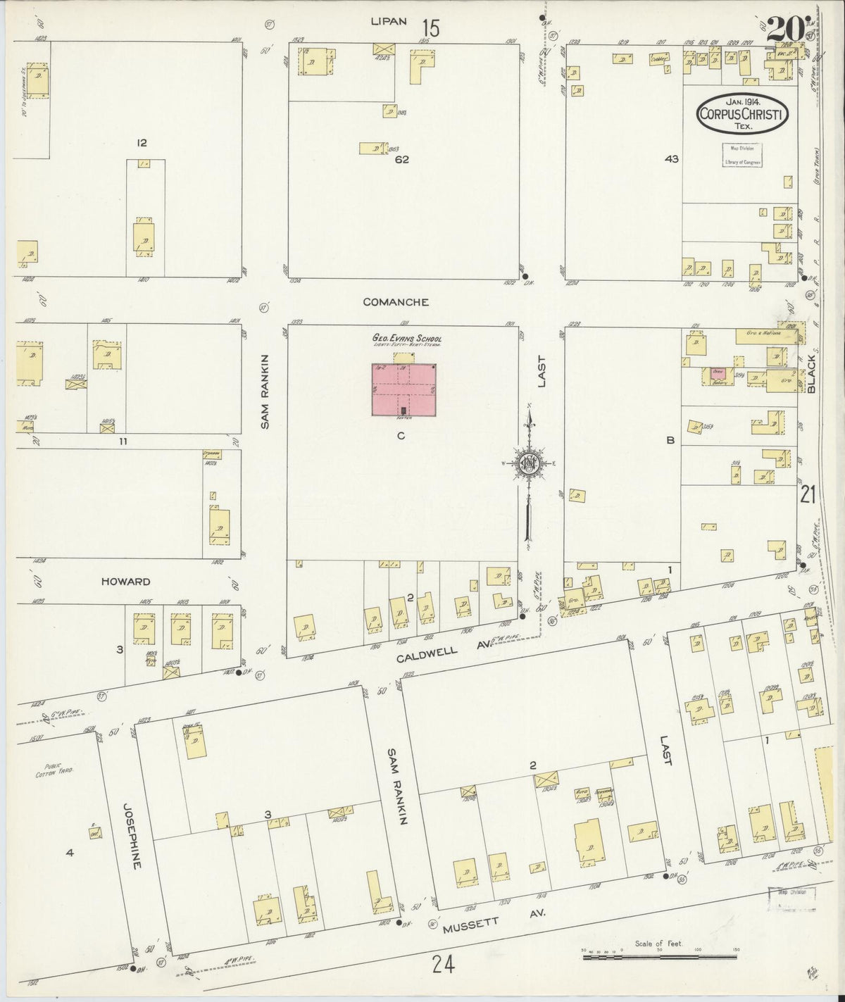 Sanborn Fire Insurance Map from Corpus Christi, Nueces County, Texas (1914), Sheet #0020 - Complete Map Set gallery image, historic Sanborn map, vintage wall art, Texas Texas