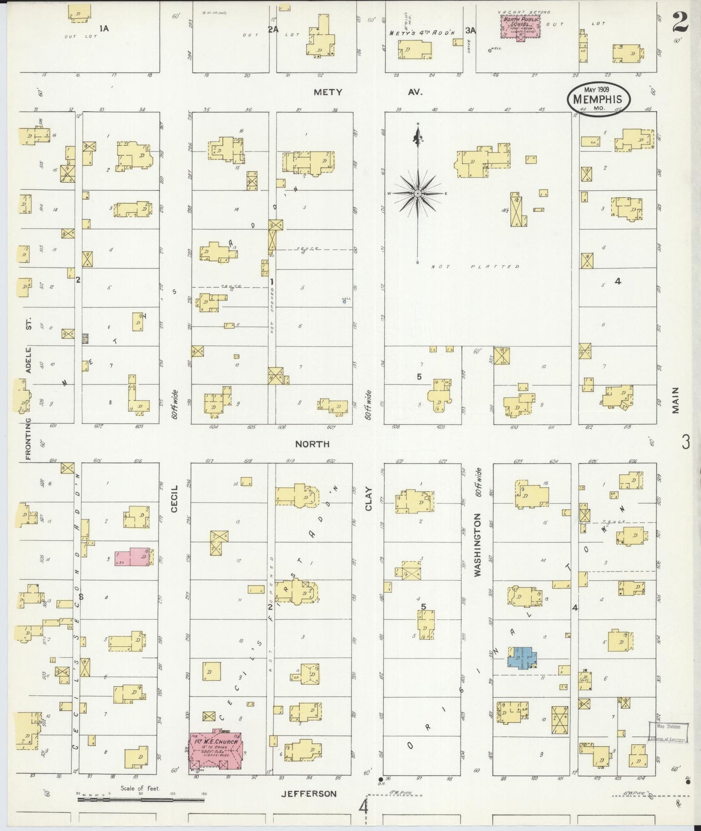 Sanborn Fire Insurance Map from Memphis, Scotland County, Missouri (1909), Sheet #0002 - Complete Map Set gallery image, historic Sanborn map, vintage wall art, Missouri Missouri