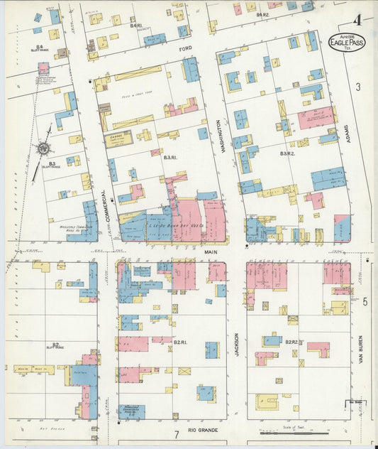 Sanborn Fire Insurance Map from Eagle Pass, Maverick County, Texas (1916), Sheet #0004 - Historic Sanborn Fire Insurance Map Print, vintage old map wall art, antique decor, genealogy gift, Texas Texas map