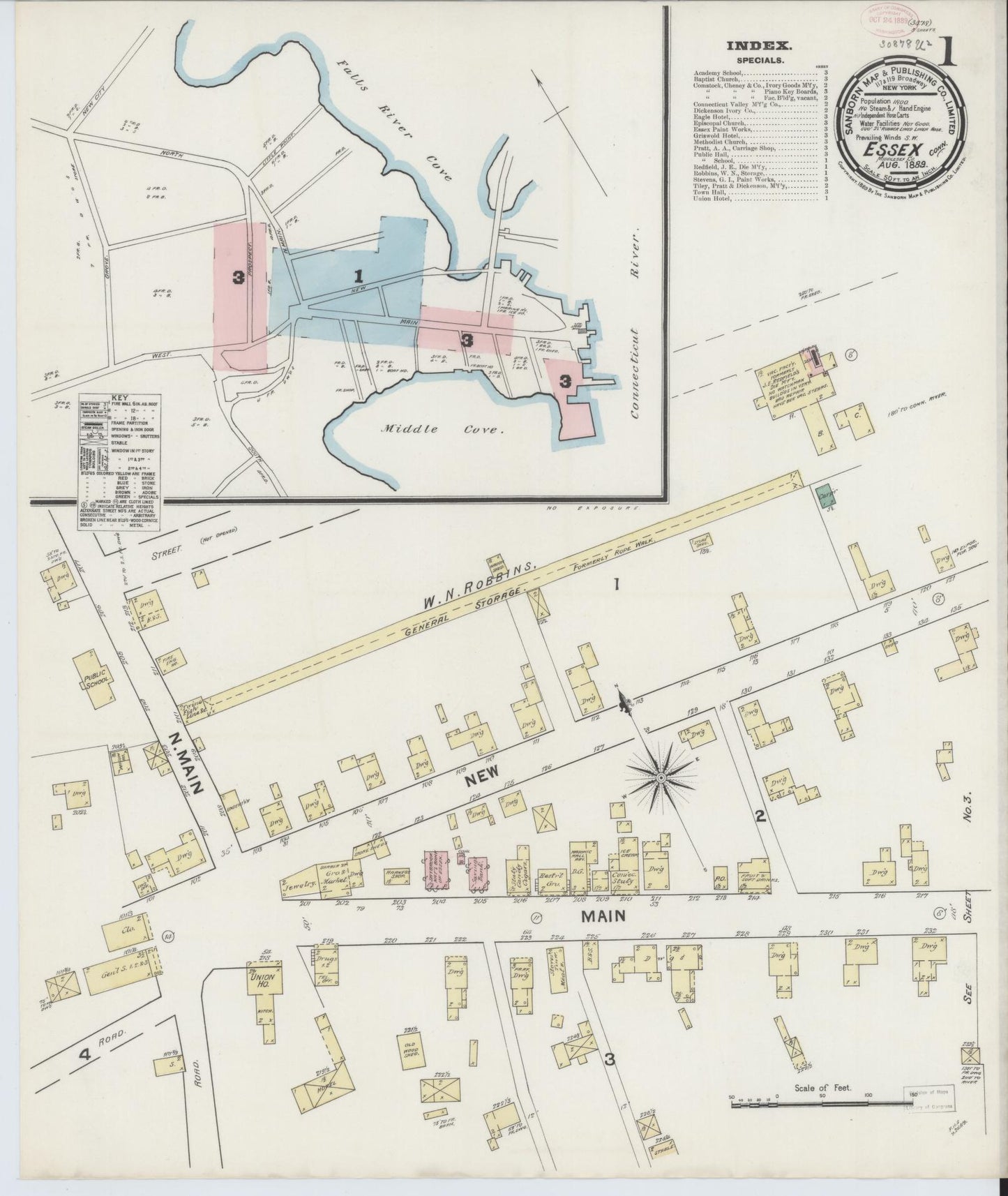 Sanborn Fire Insurance Map from Essex, Middlesex County, Connecticut (1889), Sheet #0001 - Complete Map Set gallery image, historic Sanborn map, vintage wall art, Connecticut Connecticut