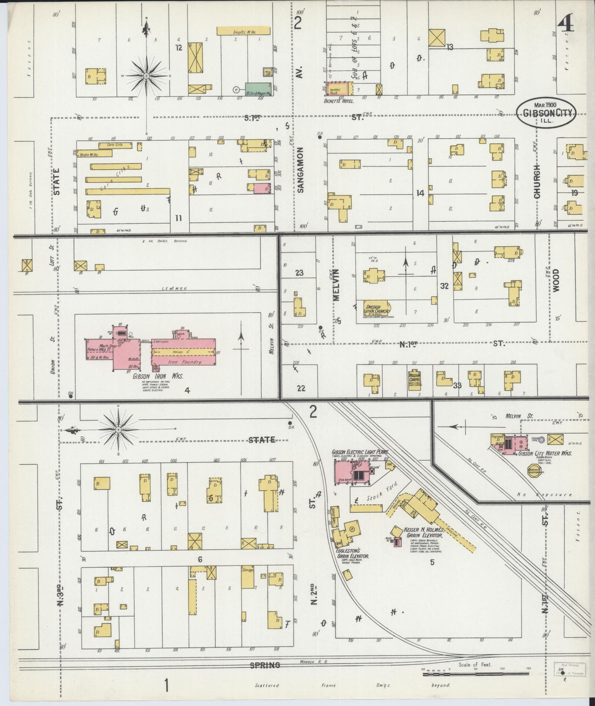 Sanborn Fire Insurance Map from Gibson City, Ford County, Illinois (1900), Sheet #0004 - Historic Sanborn Fire Insurance Map Print, vintage old map wall art, antique decor, genealogy gift, Illinois Illinois map