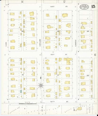 Sanborn Fire Insurance Map from Ottawa, Franklin County, Kansas (1905), Sheet #0015 - Complete Map Set gallery image, historic Sanborn map, vintage wall art, Kansas Kansas