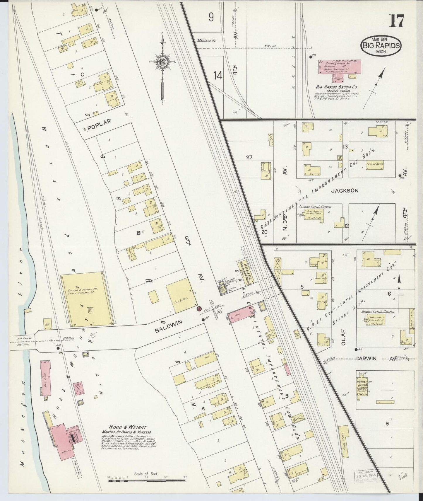 Sanborn Fire Insurance Map from Big Rapids, Mecosta County, Michigan (1914), Sheet #0017 - Complete Map Set gallery image, historic Sanborn map, vintage wall art, Michigan Michigan