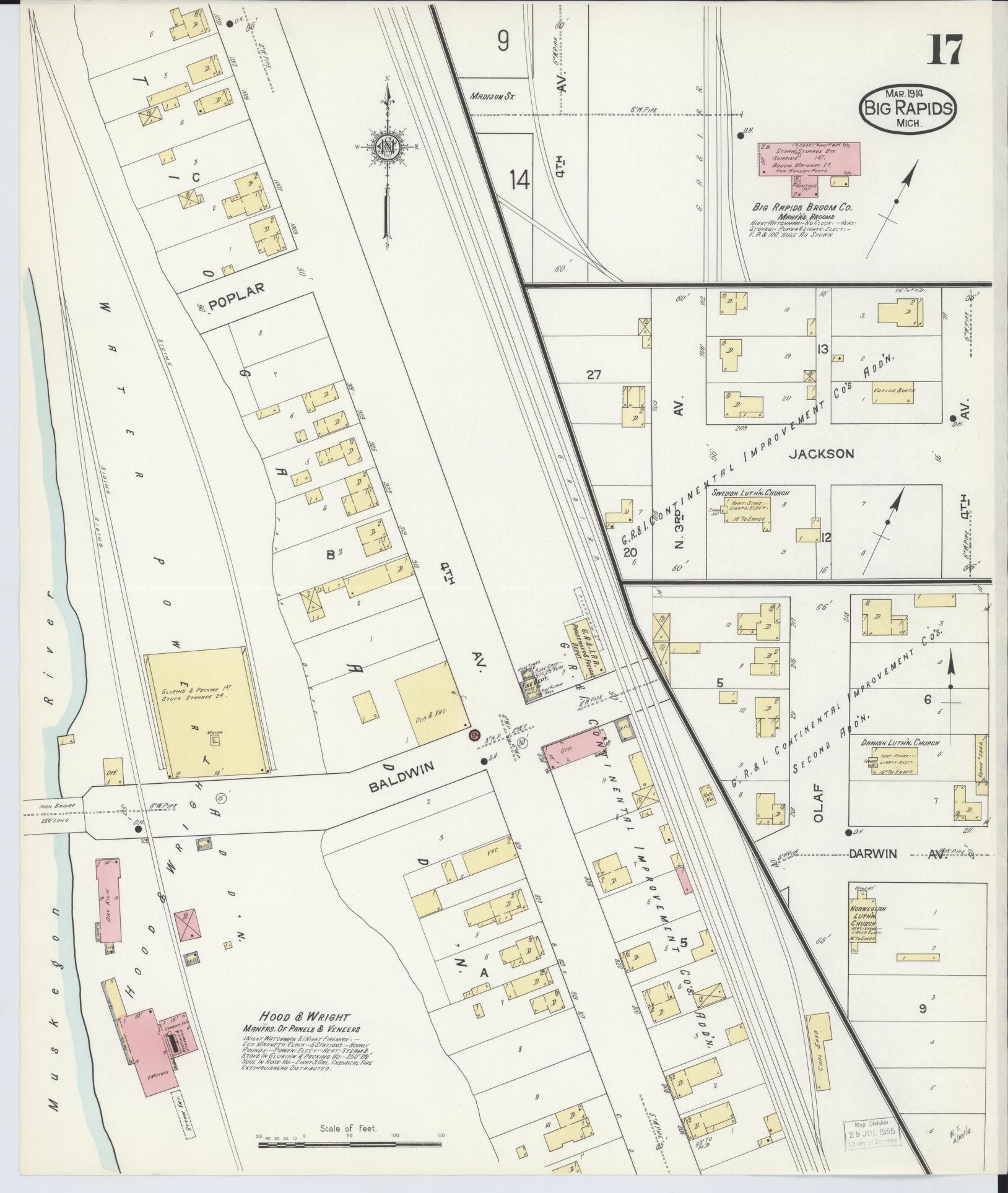 Sanborn Fire Insurance Map from Big Rapids, Mecosta County, Michigan (1914), Sheet #0017 - Complete Map Set gallery image, historic Sanborn map, vintage wall art, Michigan Michigan