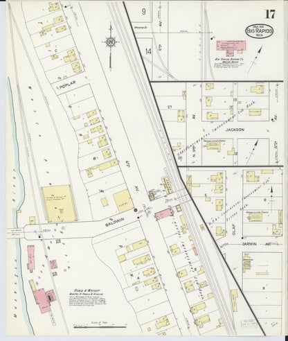 Sanborn Fire Insurance Map from Big Rapids, Mecosta County, Michigan (1914), Sheet #0017 - Complete Map Set gallery image, historic Sanborn map, vintage wall art, Michigan Michigan