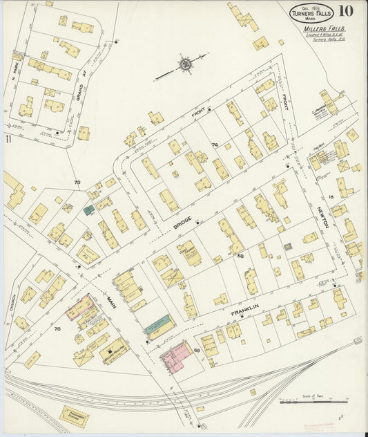 Sanborn Fire Insurance Map from Turners Falls, Franklin County, Massachusetts (1909), Sheet #0010 - Historic Sanborn Fire Insurance Map Print, vintage old map wall art, antique decor, genealogy gift, Massachusetts Massachusetts map