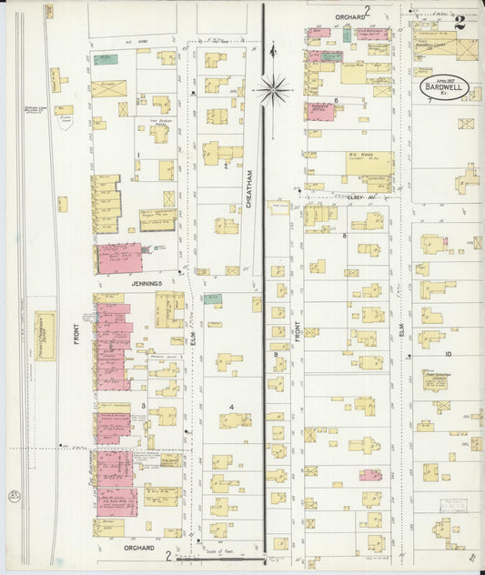 Sanborn Fire Insurance Map from Bardwell, Carlisle County, Kentucky (1907), Sheet #0002 - Historic Sanborn Fire Insurance Map Print, vintage old map wall art, antique decor, genealogy gift, Kentucky Kentucky map