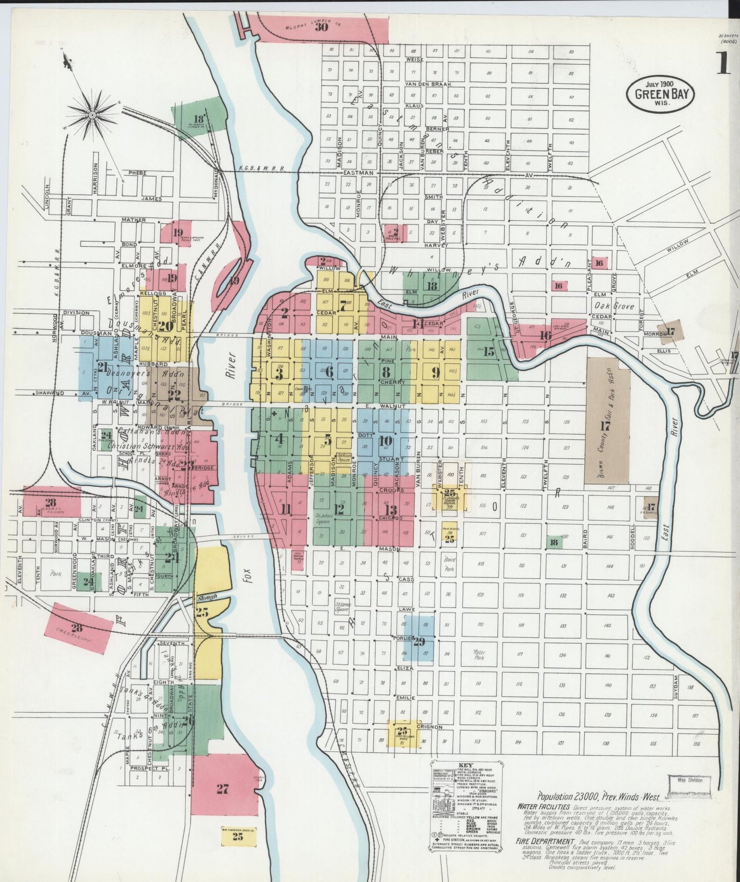 Sanborn Fire Insurance Map from Green Bay, Brown County, Wisconsin (1900), Sheet #0001 - Complete Map Set gallery image, historic Sanborn map, vintage wall art, Wisconsin Wisconsin