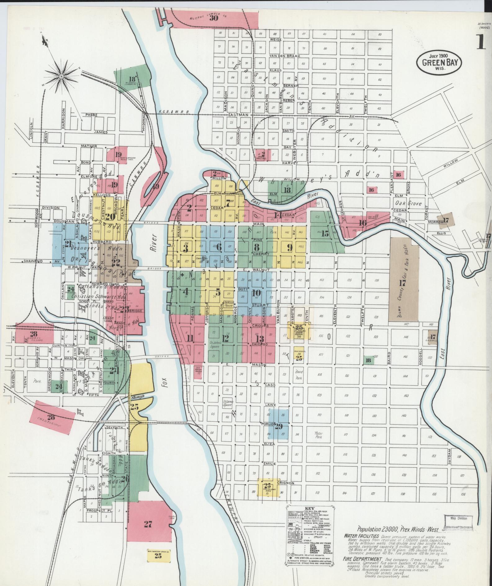 Sanborn Fire Insurance Map from Green Bay, Brown County, Wisconsin (1900), Sheet #0001 - Complete Map Set gallery image, historic Sanborn map, vintage wall art, Wisconsin Wisconsin