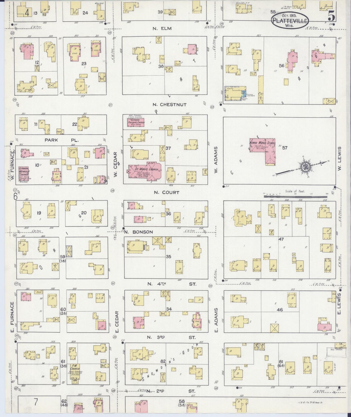 Sanborn Fire Insurance Map from Platteville, Grant County, Wisconsin (1915), Sheet #0005 - Complete Map Set gallery image, historic Sanborn map, vintage wall art, Wisconsin Wisconsin