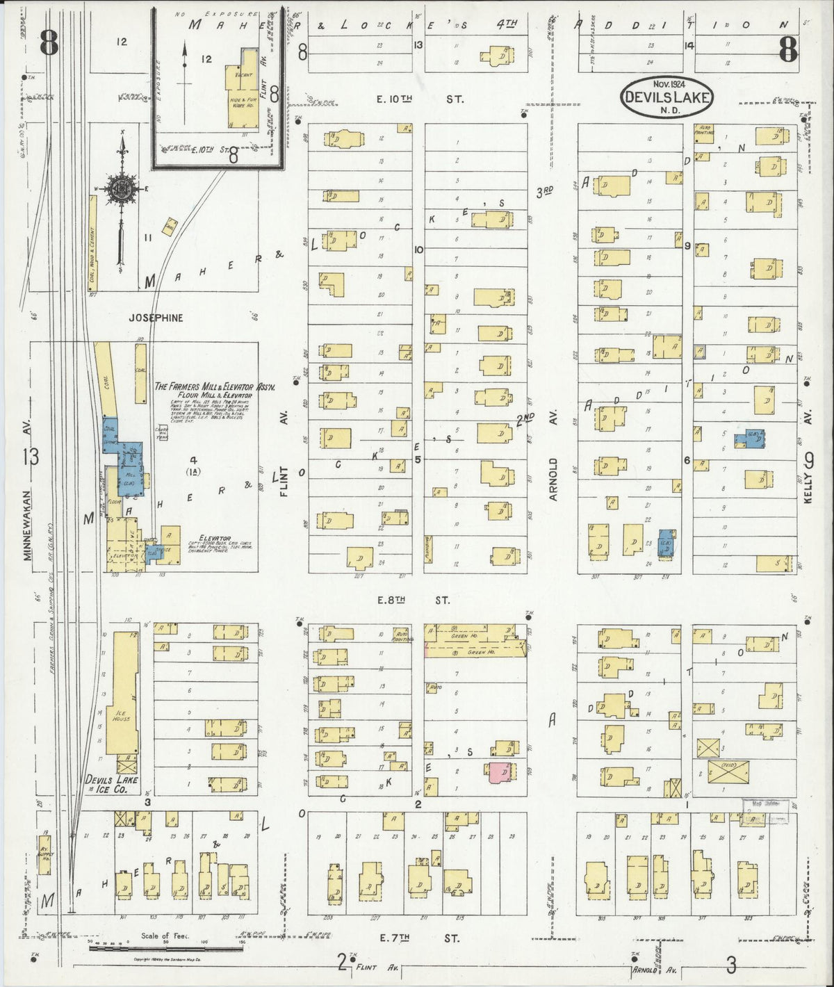 Sanborn Fire Insurance Map from Devils Lake, Ramsey County, North Dakota (1924), Sheet #0008 - Complete Map Set gallery image, historic Sanborn map, vintage wall art, North Dakota North Dakota