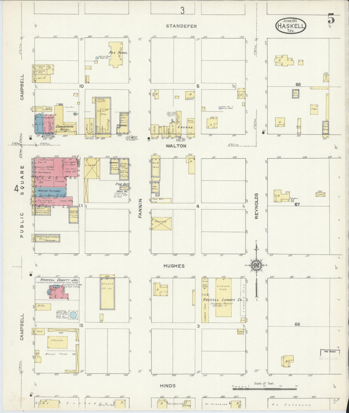Sanborn Fire Insurance Map from Haskell, Haskell County, Texas (1913), Sheet #0005 - Historic Sanborn Fire Insurance Map Print, vintage old map wall art, antique decor, genealogy gift, Texas Texas map