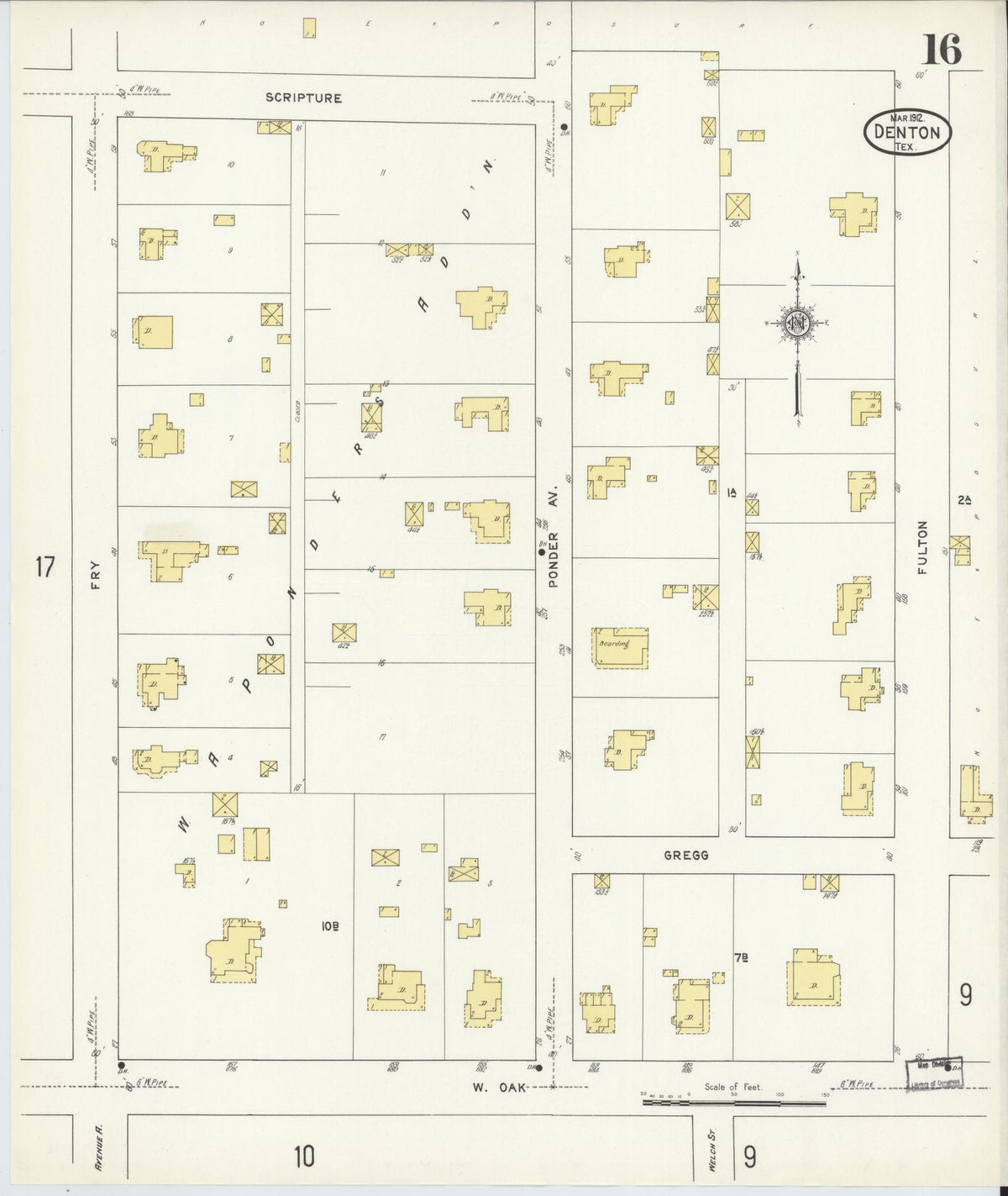 Sanborn Fire Insurance Map from Denton, Denton County, Texas (1912), Sheet #0016 - Complete Map Set gallery image, historic Sanborn map, vintage wall art, Texas Texas