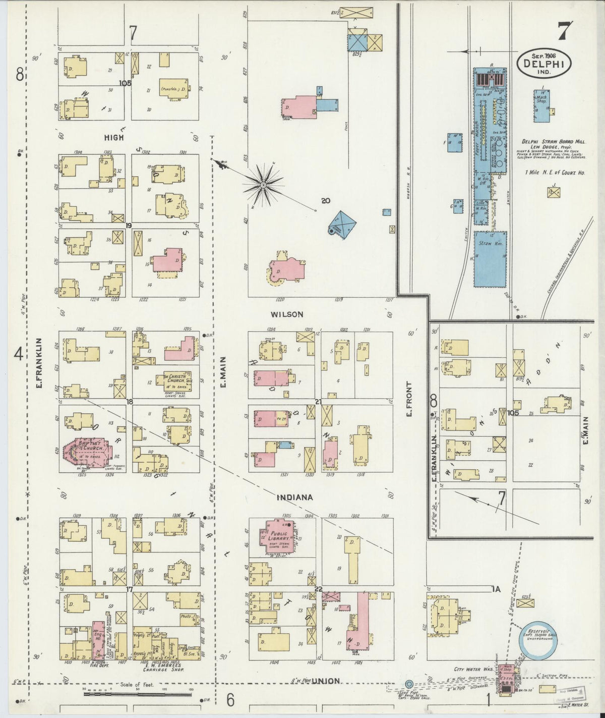Sanborn Fire Insurance Map from Delphi, Carroll County, Indiana (1906), Sheet #0007 - Historic Sanborn Fire Insurance Map Print, vintage old map wall art, antique decor, genealogy gift, Indiana Indiana map