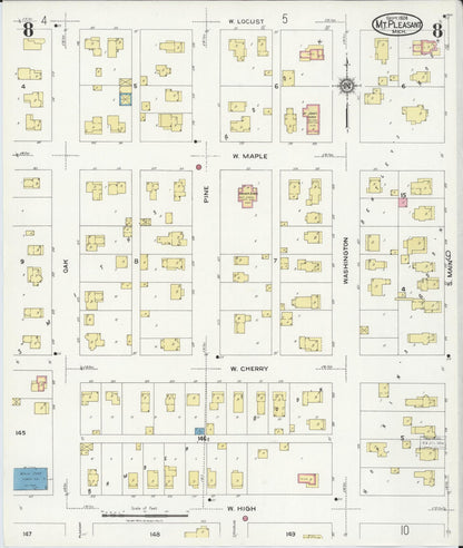 Sanborn Fire Insurance Map from Mount Pleasant, Isabella County, Michigan (1924), Sheet #0008 - Complete Map Set gallery image, historic Sanborn map, vintage wall art, Michigan Michigan