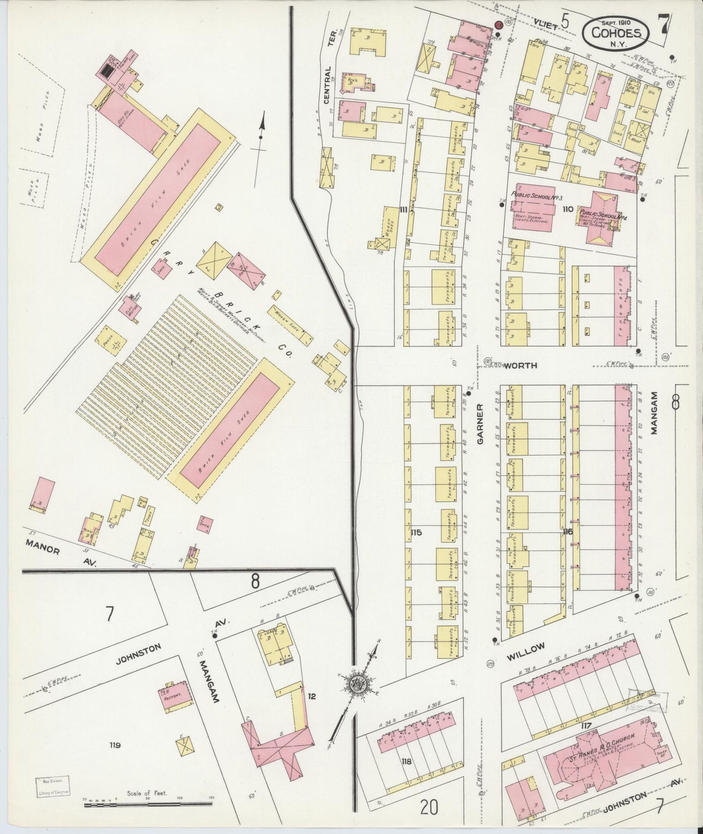 Sanborn Fire Insurance Map from Cohoes, Albany County, New York (1910), Sheet #0007 - Complete Map Set gallery image, historic Sanborn map, vintage wall art, New York New York
