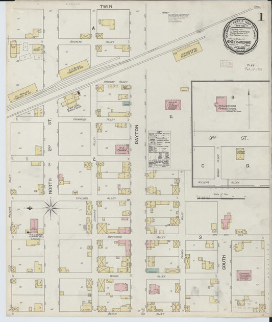 Sanborn Fire Insurance Map from West Alexandria, Preble County, Ohio (1892), Sheet #0001 - Complete Map Set gallery image, historic Sanborn map, vintage wall art, Ohio Ohio