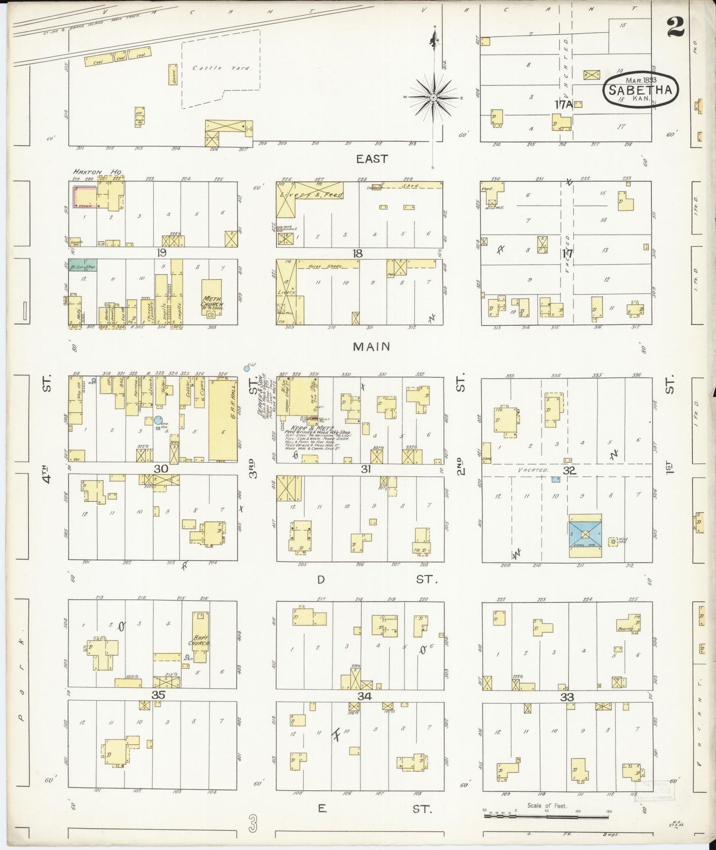 Sanborn Fire Insurance Map from Sabetha, Nemaha County, Kansas (1893), Sheet #0002 - Complete Map Set gallery image, historic Sanborn map, vintage wall art, Kansas Kansas