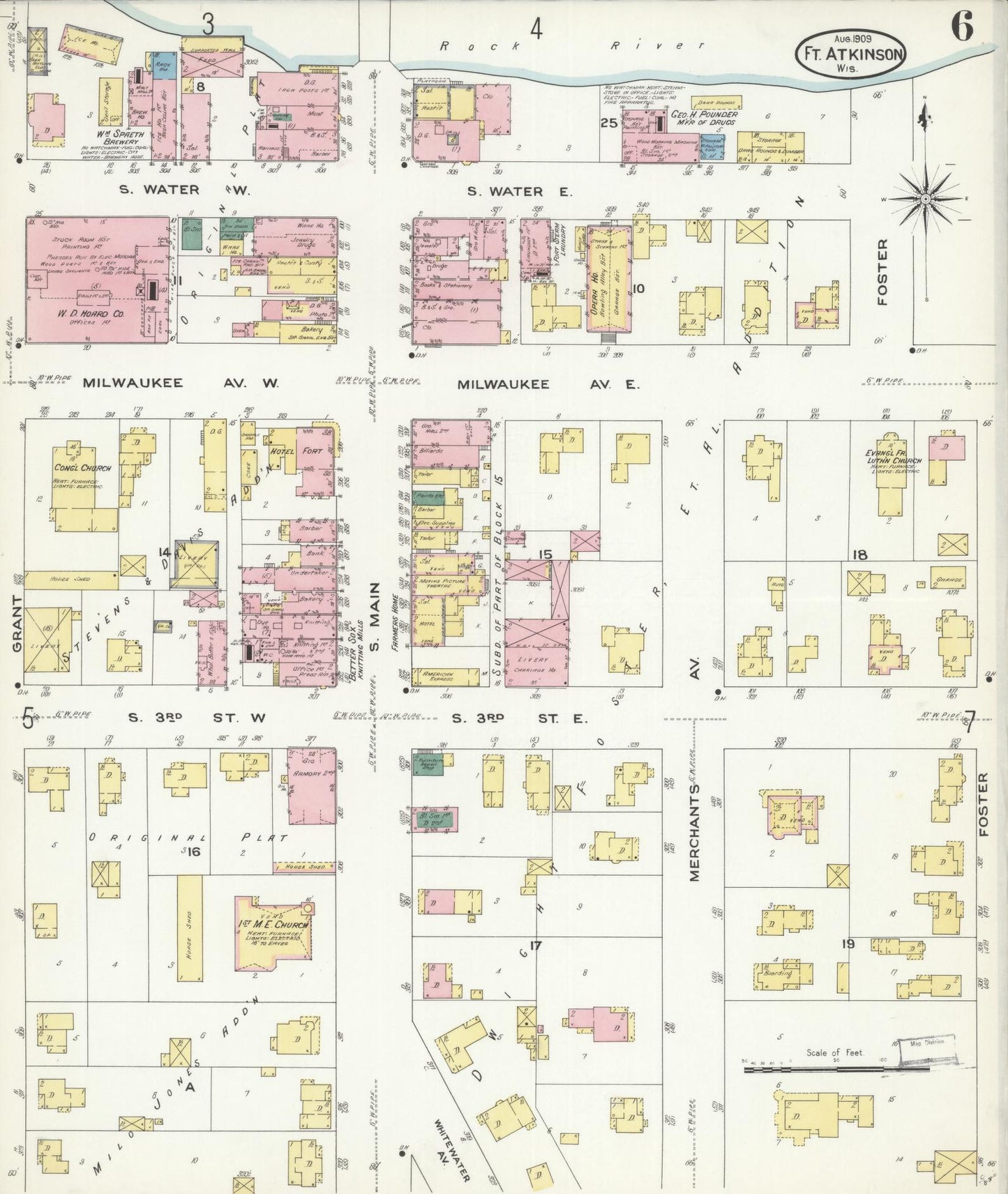 Sanborn Fire Insurance Map from Fort Atkinson, Jefferson County, Wisconsin (1909), Sheet #0006 - Complete Map Set gallery image, historic Sanborn map, vintage wall art, Wisconsin Wisconsin