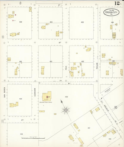 Sanborn Fire Insurance Map from Oregon City, Clackamas County, Oregon (1900), Sheet #0012 - Complete Map Set gallery image, historic Sanborn map, vintage wall art, Oregon Oregon