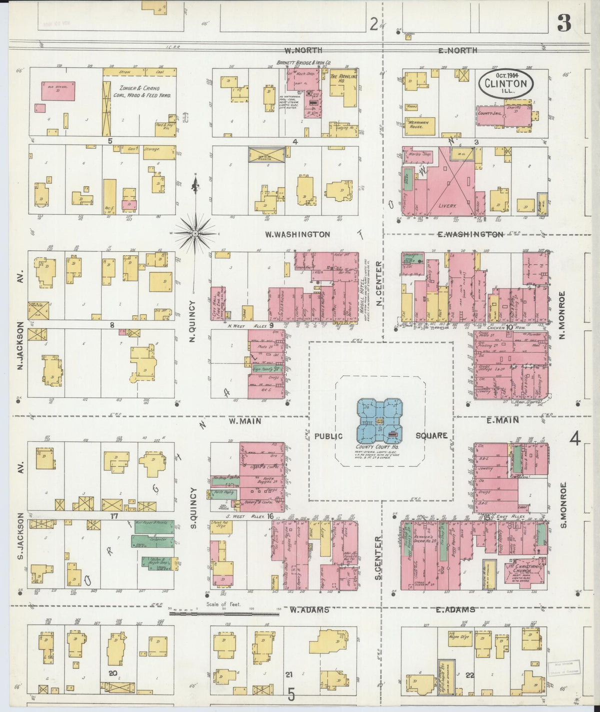 Sanborn Fire Insurance Map from Clinton, De Witt County, Illinois (1904), Sheet #0003 - Complete Map Set gallery image, historic Sanborn map, vintage wall art, Illinois Illinois