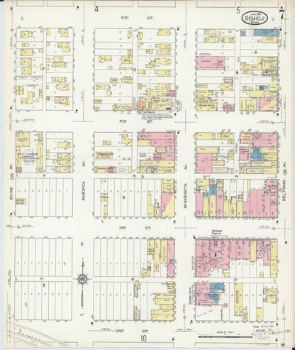 Sanborn Fire Insurance Map from Bemidji, Beltrami County, Minnesota (1914), Sheet #0007 - Historic Sanborn Fire Insurance Map Print, vintage old map wall art, antique decor, genealogy gift, Minnesota Minnesota map