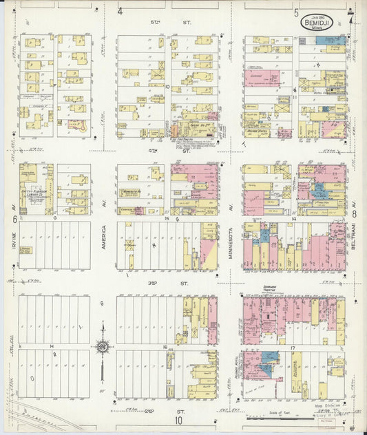 Sanborn Fire Insurance Map from Bemidji, Beltrami County, Minnesota (1914), Sheet #0007 - Historic Sanborn Fire Insurance Map Print, vintage old map wall art, antique decor, genealogy gift, Minnesota Minnesota map