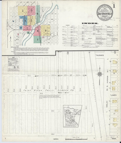 Sanborn Fire Insurance Map from Thief River Falls, Pennington County, Minnesota (1912), Sheet #0001 - Complete Map Set gallery image, historic Sanborn map, vintage wall art, Minnesota Minnesota