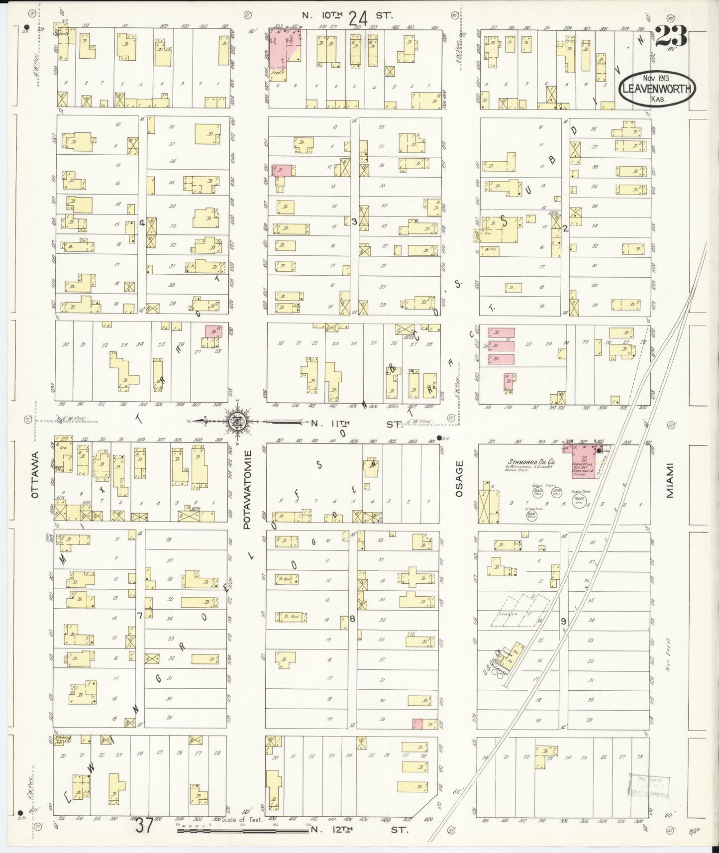 Sanborn Fire Insurance Map from Leavenworth, Leavenworth County, Kansas (1913), Sheet #0024 - Complete Map Set gallery image, historic Sanborn map, vintage wall art, Kansas Kansas