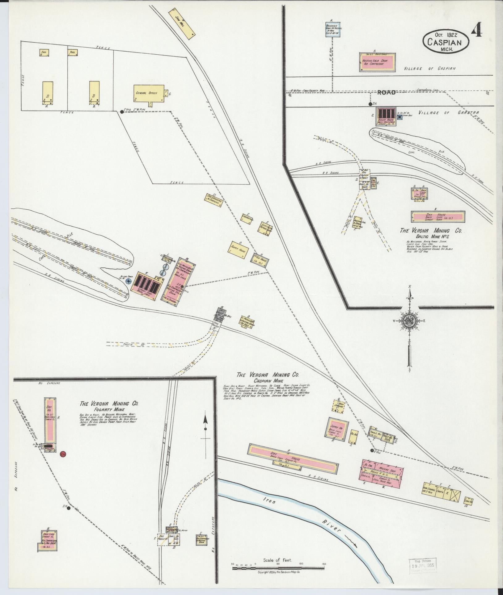 Sanborn Fire Insurance Map from Caspian, Iron County, Michigan (1922), Sheet #0004 - Historic Sanborn Fire Insurance Map Print, vintage old map wall art, antique decor, genealogy gift, Michigan Michigan map