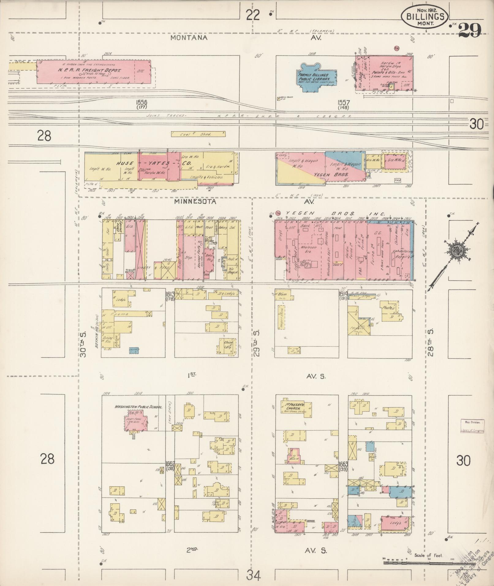 Sanborn Fire Insurance Map from Billings, Yellowstone County, Montana (1912), Sheet #0029 - Complete Map Set gallery image, historic Sanborn map, vintage wall art, Montana Montana