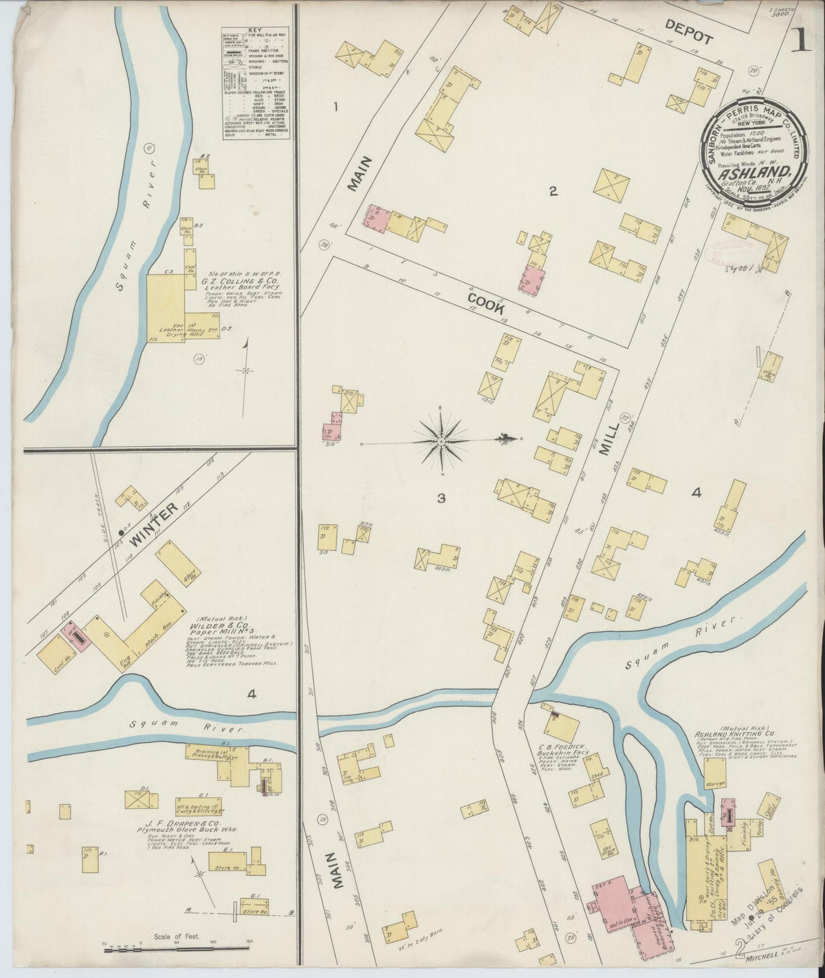 Sanborn Fire Insurance Map from Ashland, Grafton County, New Hampshire (1892), Sheet #0001 - Complete Map Set gallery image, historic Sanborn map, vintage wall art, New Hampshire New Hampshire