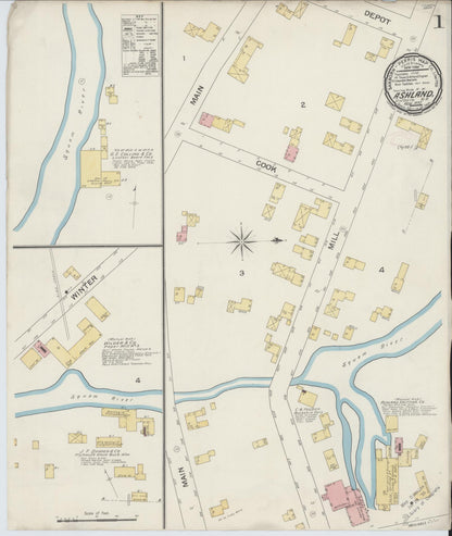 Sanborn Fire Insurance Map from Ashland, Grafton County, New Hampshire (1892), Sheet #0001 - Complete Map Set gallery image, historic Sanborn map, vintage wall art, New Hampshire New Hampshire