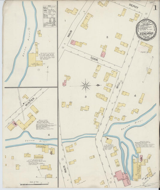 Sanborn Fire Insurance Map from Ashland, Grafton County, New Hampshire (1892), Sheet #0001 - Complete Map Set gallery image, historic Sanborn map, vintage wall art, New Hampshire New Hampshire