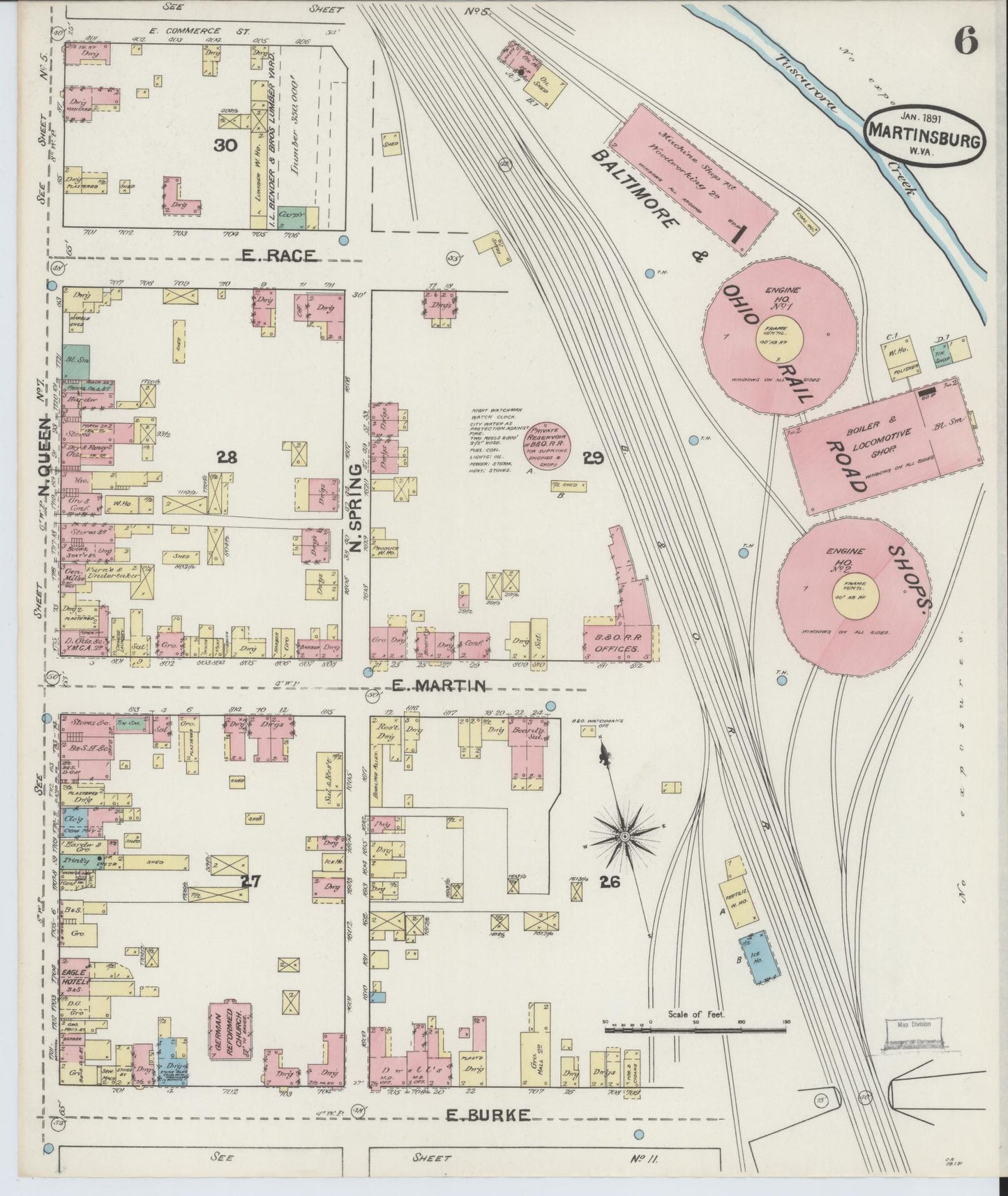 Sanborn Fire Insurance Map from Martinsburg, Berkeley County, West Virginia (1891), Sheet #0006 - Complete Map Set gallery image, historic Sanborn map, vintage wall art, West Virginia West Virginia