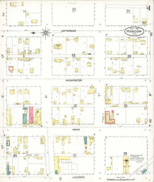 Sanborn Fire Insurance Map from Moscow, Latah County, Idaho (1896), Sheet #0004 - Historic Sanborn Fire Insurance Map Print, vintage old map wall art, antique decor, genealogy gift, Idaho Idaho map