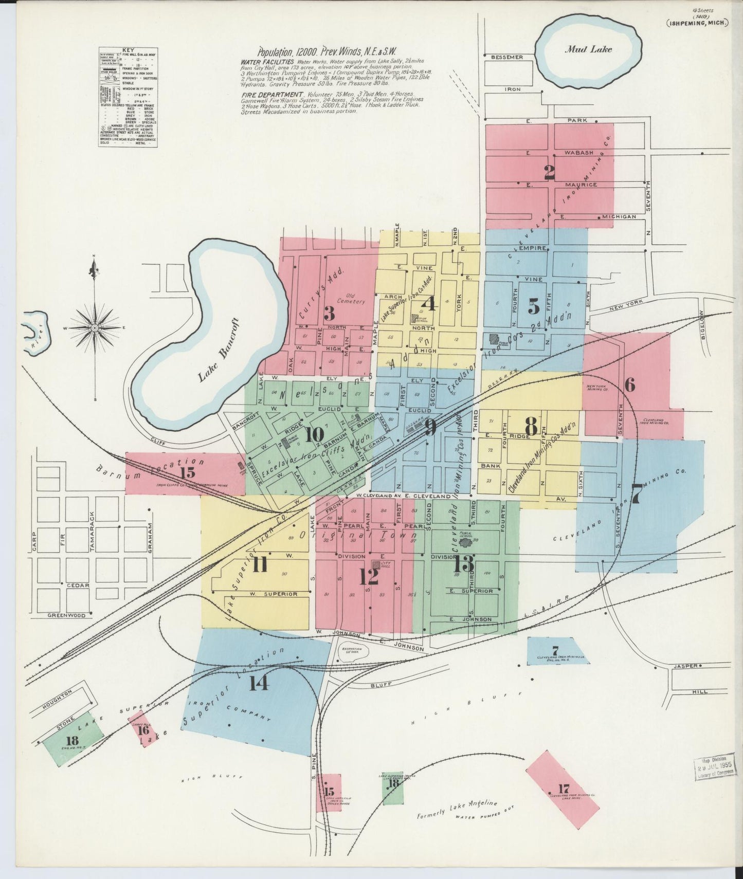 Sanborn Fire Insurance Map from Ishpeming, Marquette County, Michigan (1897), Sheet #0001 - Historic Sanborn Fire Insurance Map Print, vintage old map wall art, antique decor, genealogy gift, Michigan Michigan map