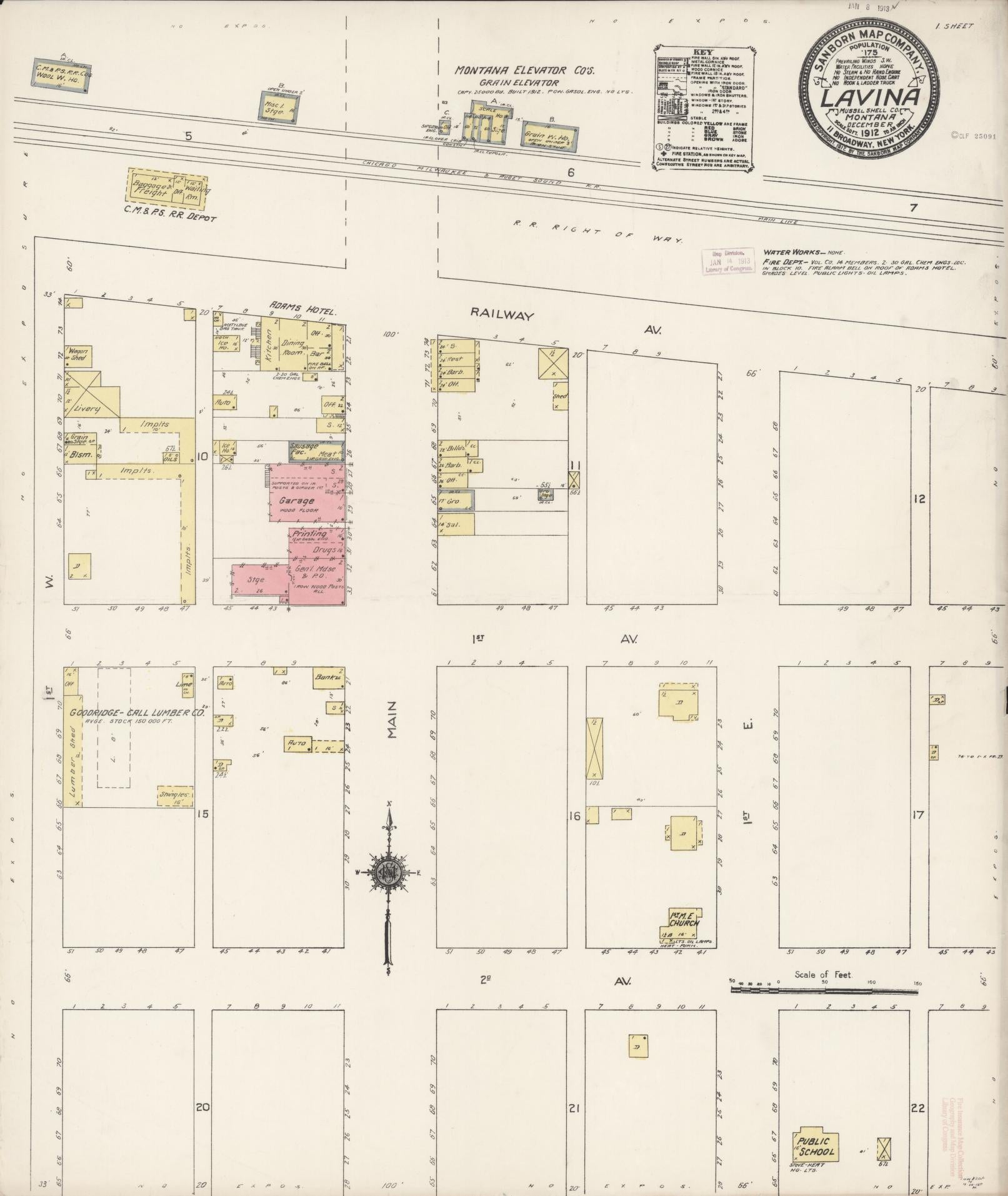 Sanborn Fire Insurance Map from Lavina, Golden Valley County, Montana (1912), Sheet #0001 - Historic Sanborn Fire Insurance Map Print, vintage old map wall art, antique decor, genealogy gift, Montana Montana map
