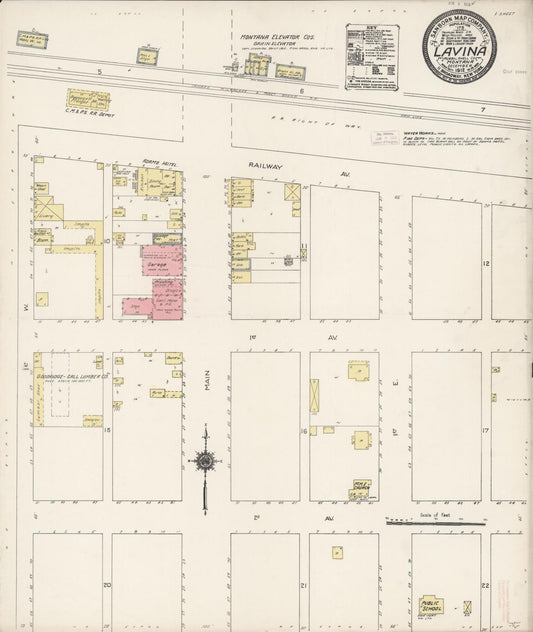 Sanborn Fire Insurance Map from Lavina, Golden Valley County, Montana (1912), Sheet #0001 - Historic Sanborn Fire Insurance Map Print, vintage old map wall art, antique decor, genealogy gift, Montana Montana map
