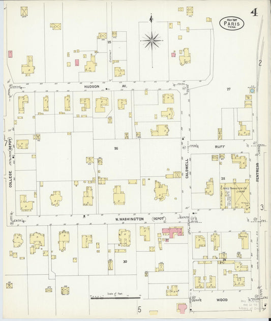 Sanborn Fire Insurance Map from Paris, Henry County, Tennessee (1907), Sheet #0004 - Historic Sanborn Fire Insurance Map Print, vintage old map wall art, antique decor, genealogy gift, Tennessee Tennessee map