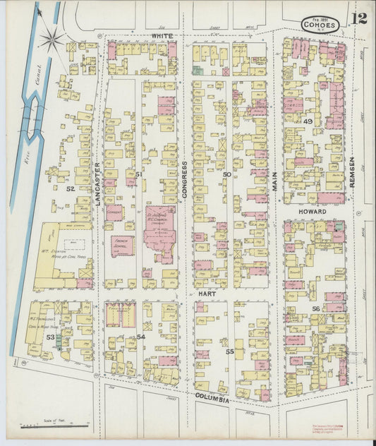 Sanborn Fire Insurance Map from Cohoes, Albany County, New York (1891), Sheet #0012 - Historic Sanborn Fire Insurance Map Print, vintage old map wall art, antique decor, genealogy gift, New York New York map
