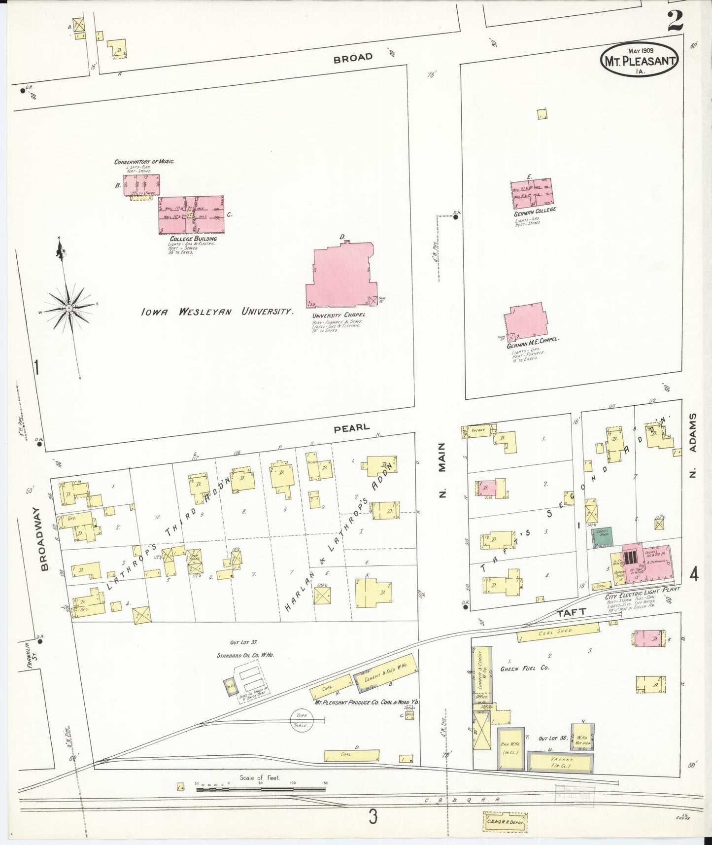 Sanborn Fire Insurance Map from Mount Pleasant, Henry County, Iowa (1909), Sheet #0002 - Historic Sanborn Fire Insurance Map Print